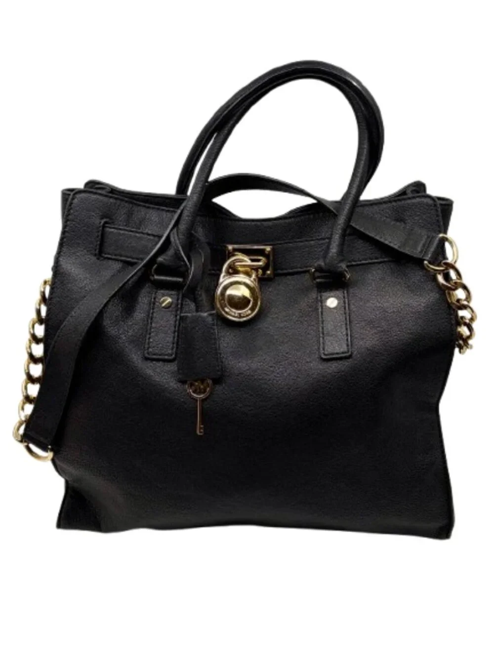 MICHAEL KORS~Hamilton~TWO-WAY~LARGE BLACK LEATHER~LOCK & KEY~SATCHEL BAG NWOT